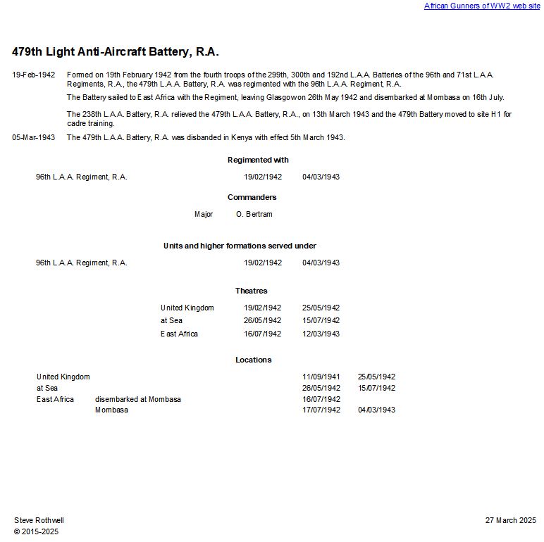 Summary history of the 479th L.A.A. Battery, R.A.