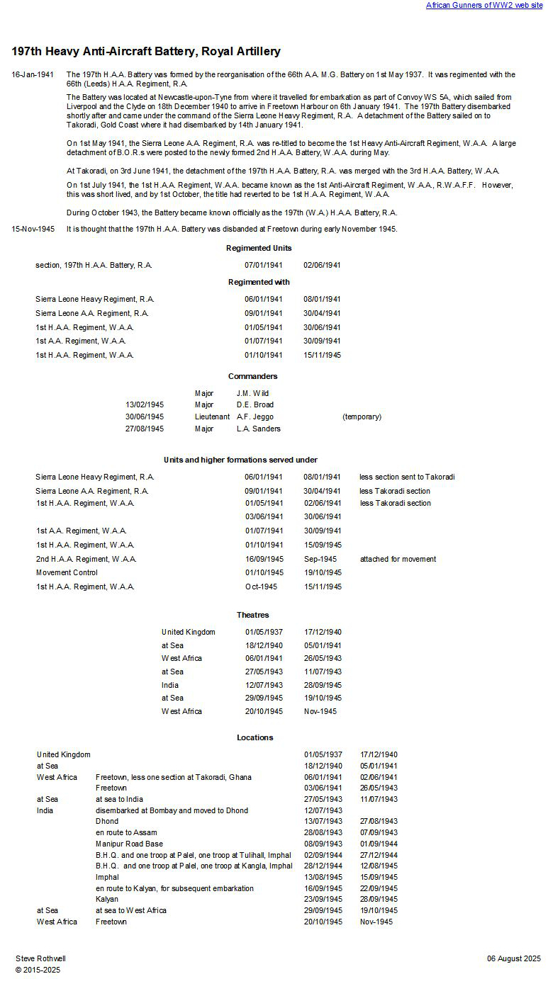 Summary history of the 197th H.A.A. Battery, R.A.
