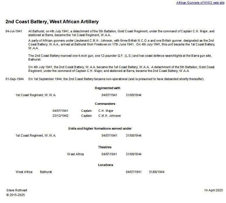 Summary history of the 2nd Coast Battery, W.A.A.