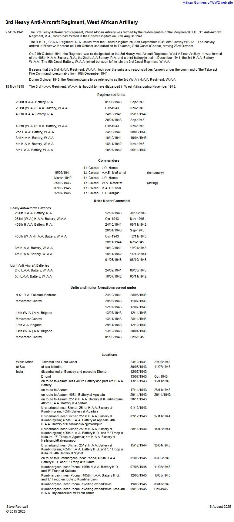 Summary history of the 'C' H.A.A. Regiment, R.A. - 3rd H.A.A. Regiment, W.A.A.