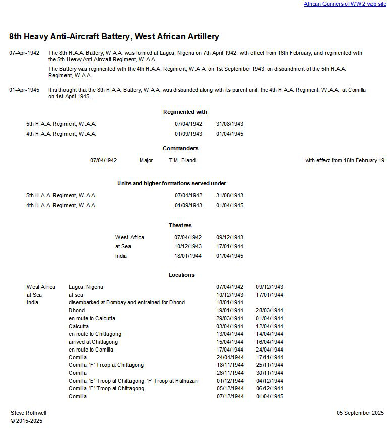 Summary history of the 8th H.A.A.Battery, W.A.A.
