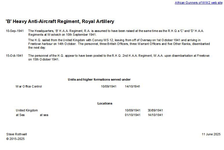 Summary history of the 'B' H.A.A. Regiment, R.A.