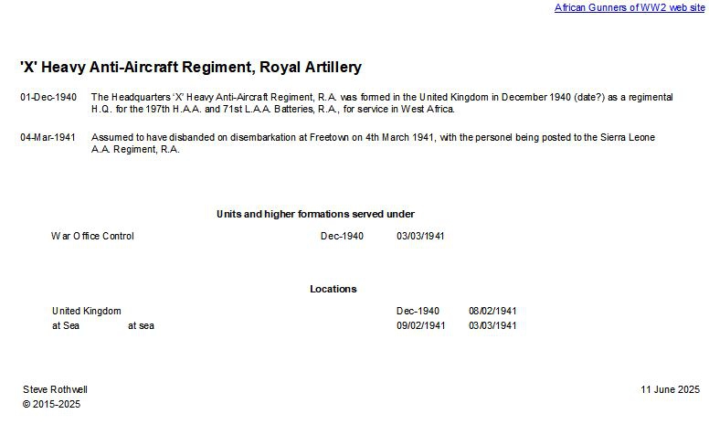 Summary history of the 'X' H.A.A. Regiment, R.A.