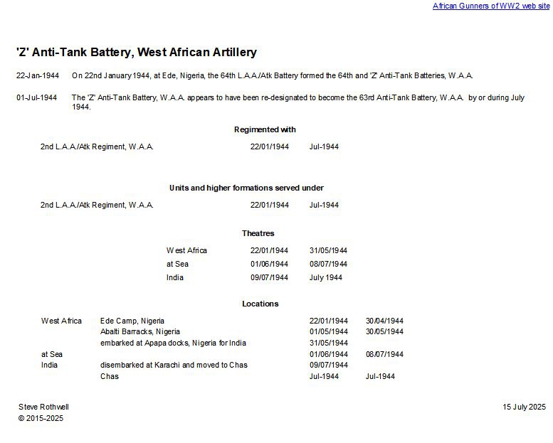 Summary history of the 'Z' Anti-Tank Battery, W.A.A.